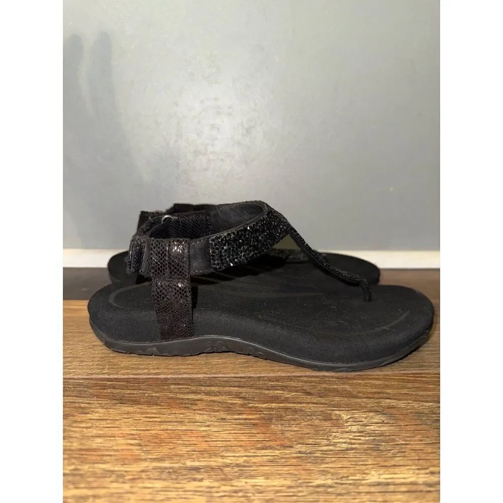 Aetrex Jade Sparkle Orthotic Thong‎ Sandal Black Size 6-6.5